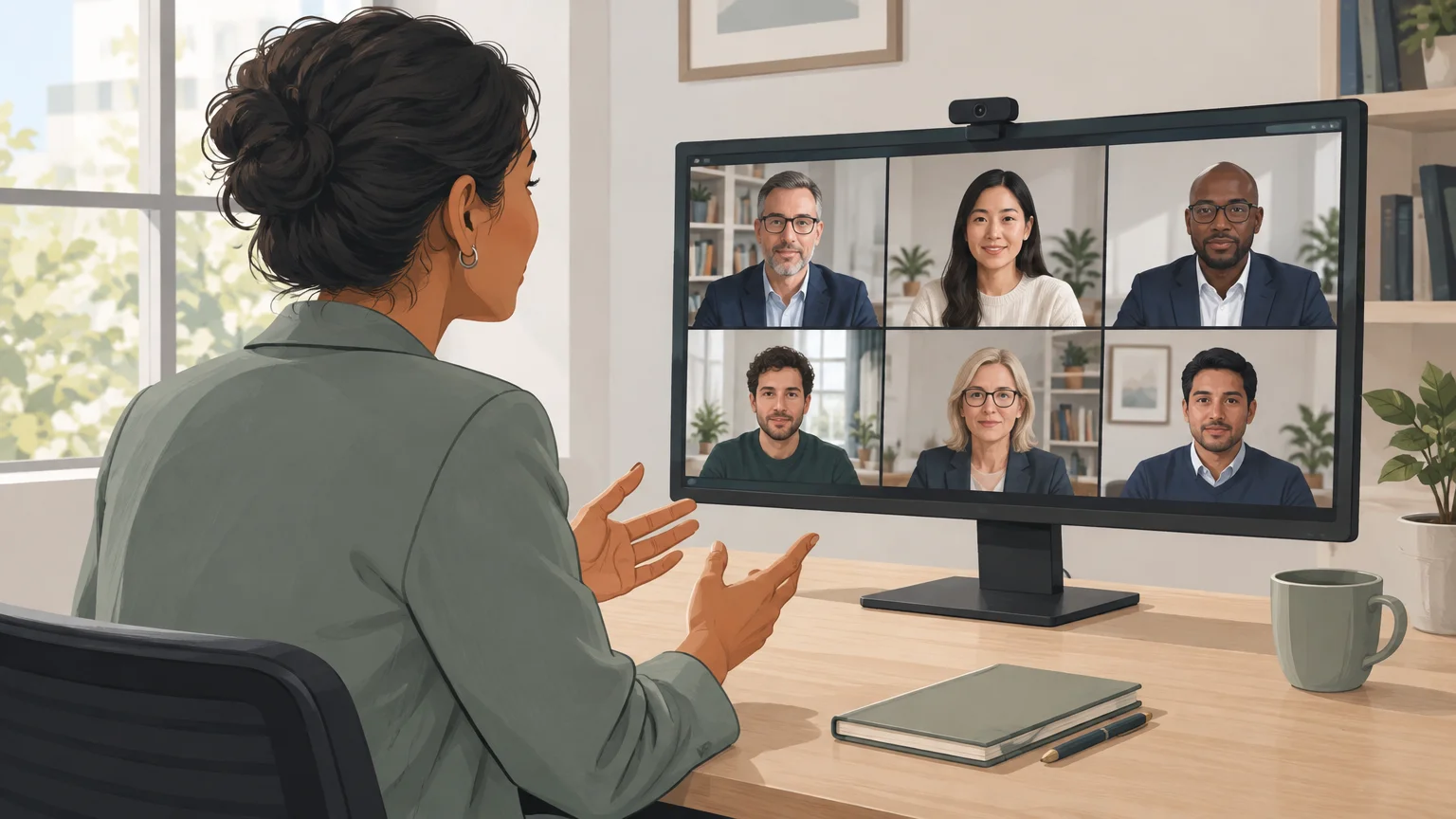 A founder hosting a webinar with advisors and founders joining online